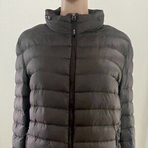 Tumi Pax Packable Travel Pillow Puffer Down Hooded Jacket Brown Women’s Size XL